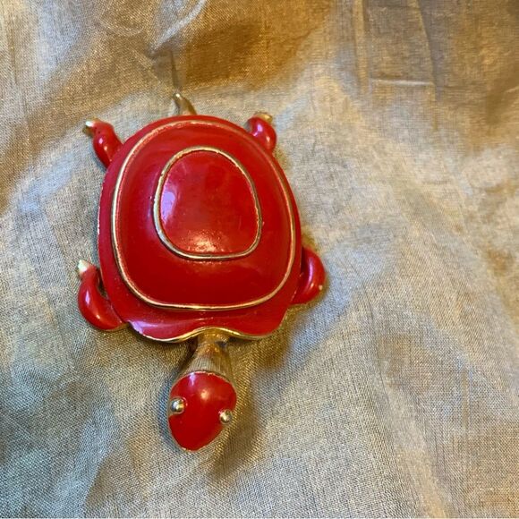 Vintage Enamel & Gold Metal Turtle Tortoise Brooch Pin - Picture 3 of 7
